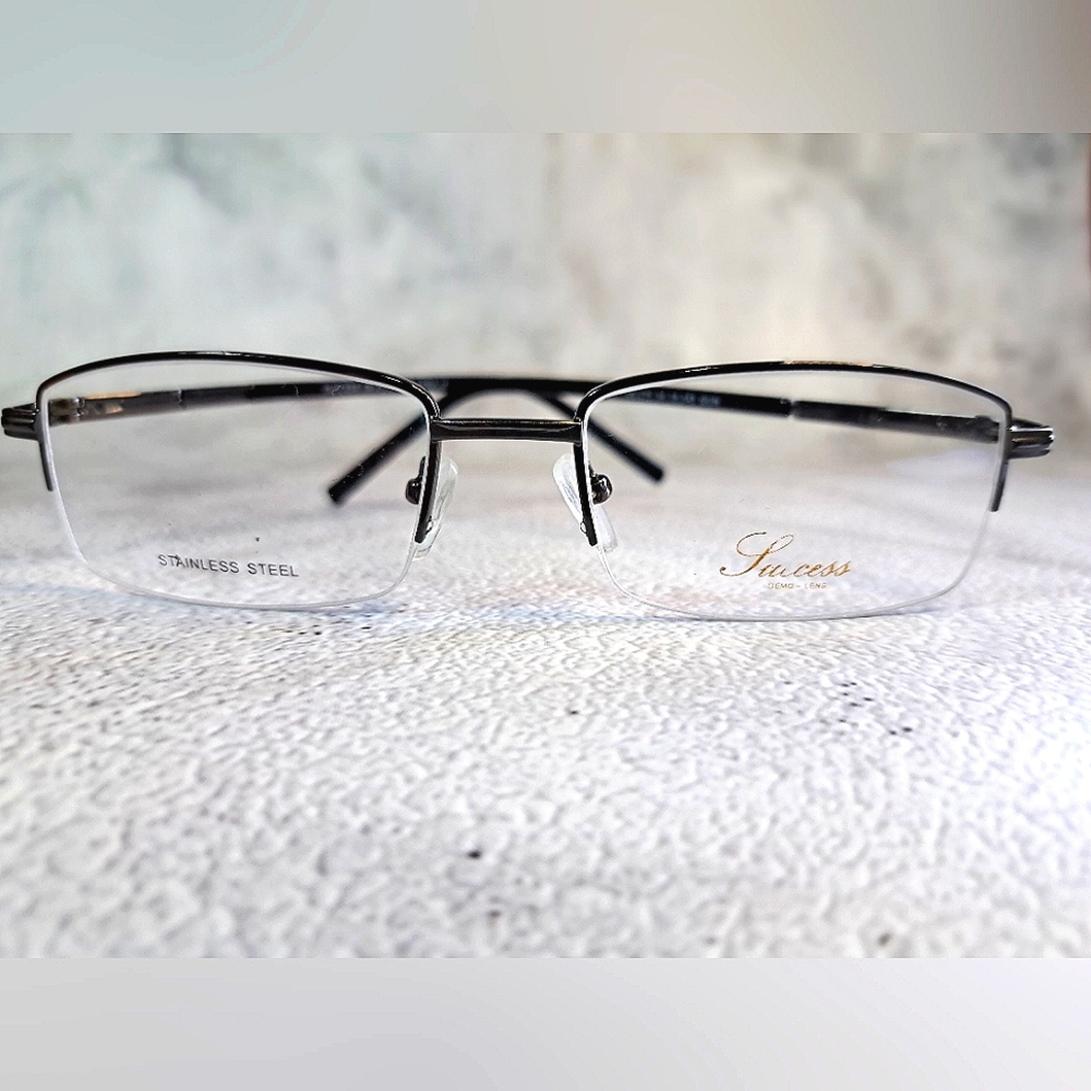 NEW STAINLESS STEEL Half Rim Rx'able Eyeglass Frame, glasses gunmetal 54-18-145